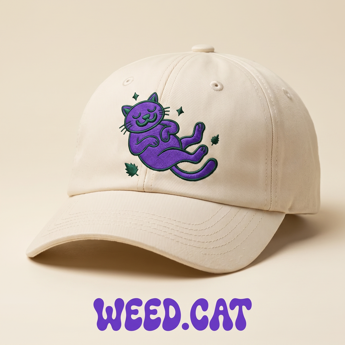 Cream dad hat with embroidered mascot