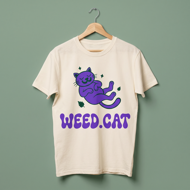 Cream Weed.cat tee with mascot print