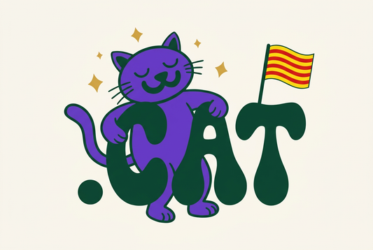 La mascota abraça les lletres .CAT amb la senyera